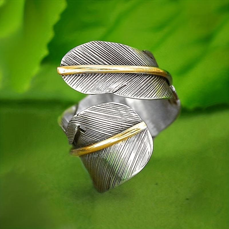 Vintage Feather Shape Ring Boho Ladies Split Ring Party Keepsake